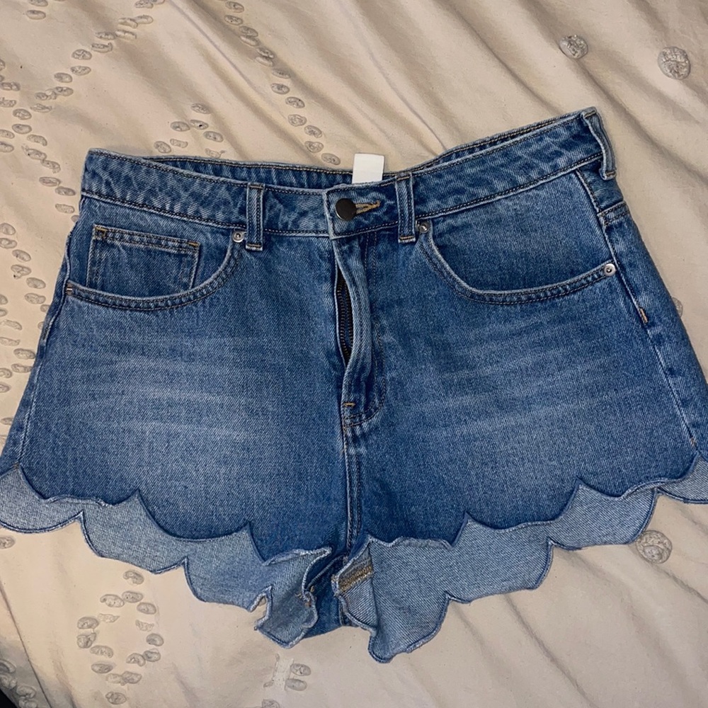 H&M Denim High Waist Scallop Shorts